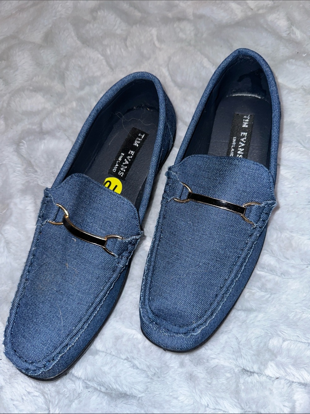 Denim Slip-On Loafers in Blue with Metal Bit